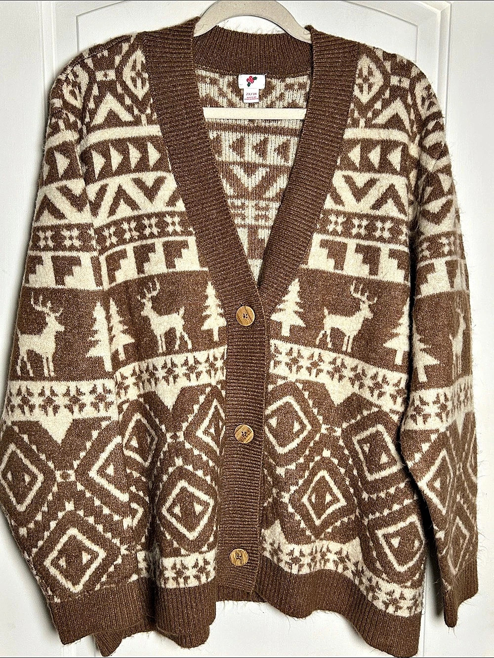 Falls Creek Geometric Aztec Pattern Button-Front Cardigan Brown Cream Sz 2X/3X
